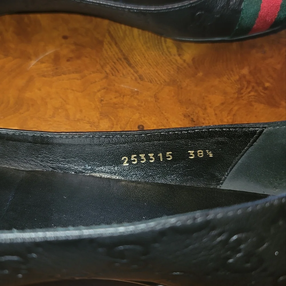 Gucci GG Logo Web Green Red Genuine leather Black Flat Loafers Shoes